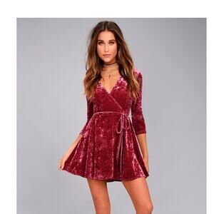 Lulus Shine of Your Life Wine Red Velvet Holiday Wrap Dress Women's Size Small